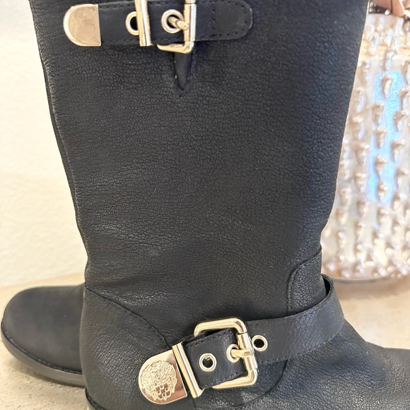 Women’s Black Mid-Calf Leather Biker Boots - Picture 5 of 12